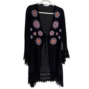 Onda de Mar Swim Cover Embroidered Bead Tie Front Mandala L bv